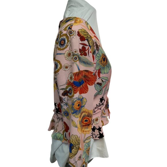 Topshop Floral Print Long Sleeve V-Neck Ruched Peplum Blouse Size S - Picture 4 of 6